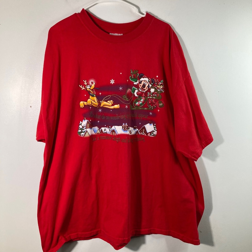 Disney World Mickey Mouse Pluto Christmas Holiday T Shirt Red XXL - Picture 1 of 8